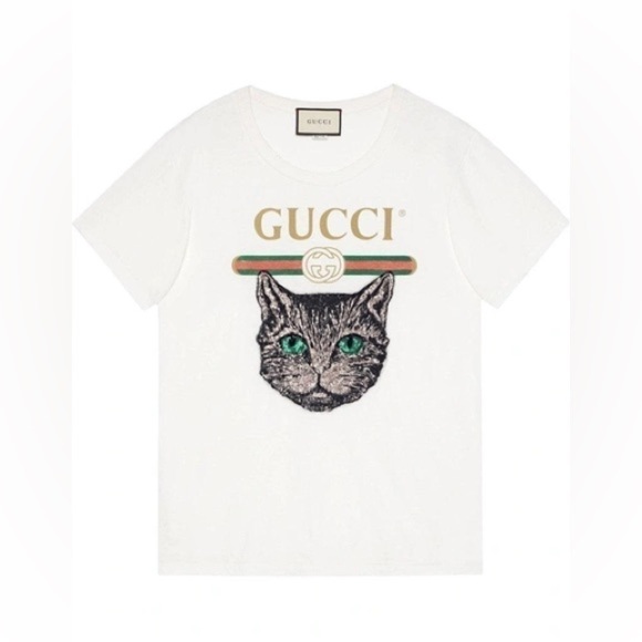 Gucci Tops - Authentic Gucci LOGO T-SHIRT WITH MYSTIC CAT IN WHITE size XS